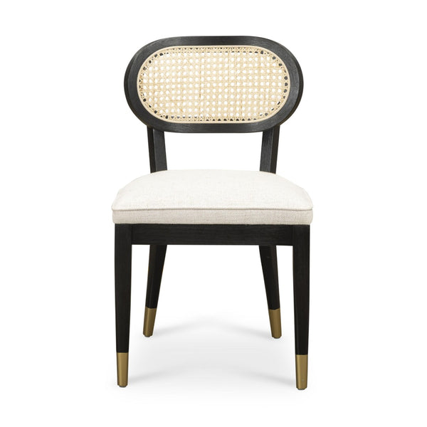 TOV Furniture Cosette Black Dining Chair: Mid-Century Elegance with Cream Linen, Brass-Capped Legs & Cane Back TOV-D54519