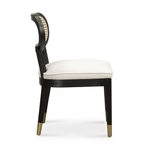 TOV Furniture Cosette Black Dining Chair: Mid-Century Elegance with Cream Linen, Brass-Capped Legs & Cane Back TOV-D54519