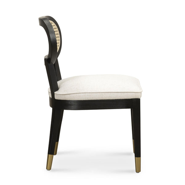 TOV Furniture Cosette Black Dining Chair: Mid-Century Elegance with Cream Linen, Brass-Capped Legs & Cane Back TOV-D54519