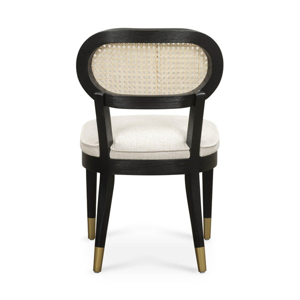 TOV Furniture Cosette Black Dining Chair: Mid-Century Elegance with Cream Linen, Brass-Capped Legs & Cane Back TOV-D54519