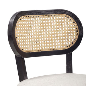 TOV Furniture Cosette Black Dining Chair: Mid-Century Elegance with Cream Linen, Brass-Capped Legs & Cane Back TOV-D54519