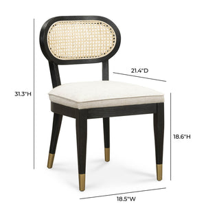 TOV Furniture Cosette Black Dining Chair: Mid-Century Elegance with Cream Linen, Brass-Capped Legs & Cane Back TOV-D54519