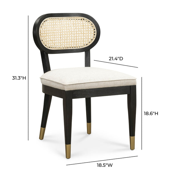 TOV Furniture Cosette Black Dining Chair: Mid-Century Elegance with Cream Linen, Brass-Capped Legs & Cane Back TOV-D54519