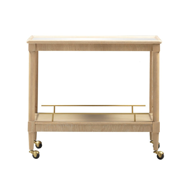 TOV Furniture Slosh 37" Natural Ash Bar Cart - Stylish Rolling Home Bar with Mirrored Top & Brass Accents TOV-D54539