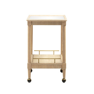 TOV Furniture Slosh 37" Natural Ash Bar Cart - Stylish Rolling Home Bar with Mirrored Top & Brass Accents TOV-D54539