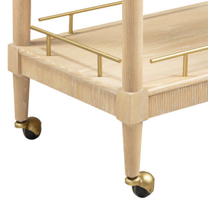 TOV Furniture Slosh 37" Natural Ash Bar Cart - Stylish Rolling Home Bar with Mirrored Top & Brass Accents TOV-D54539
