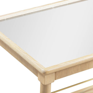 TOV Furniture Slosh 37" Natural Ash Bar Cart - Stylish Rolling Home Bar with Mirrored Top & Brass Accents TOV-D54539