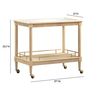 TOV Furniture Slosh 37" Natural Ash Bar Cart - Stylish Rolling Home Bar with Mirrored Top & Brass Accents TOV-D54539