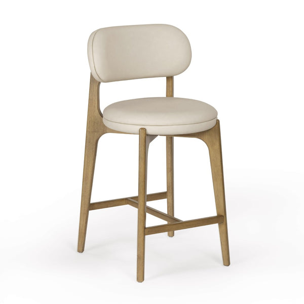 TOV Furniture Carnation Cream Vegan Leather Counter Stool – Stylish Mid-Century Design for Modern Spaces, Durable! TOV-D54576
