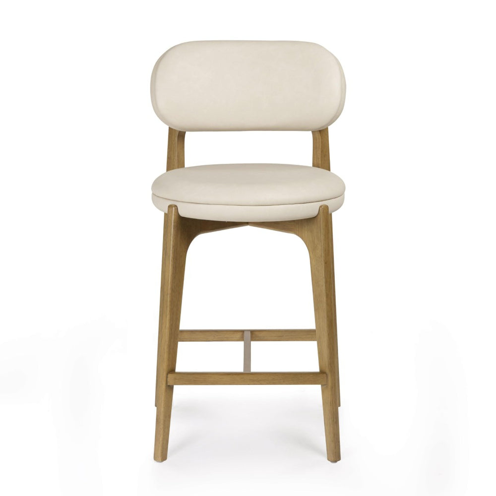 TOV Furniture Carnation Cream Vegan Leather Counter Stool – Stylish Mid-Century Design for Modern Spaces, Durable! TOV-D54576