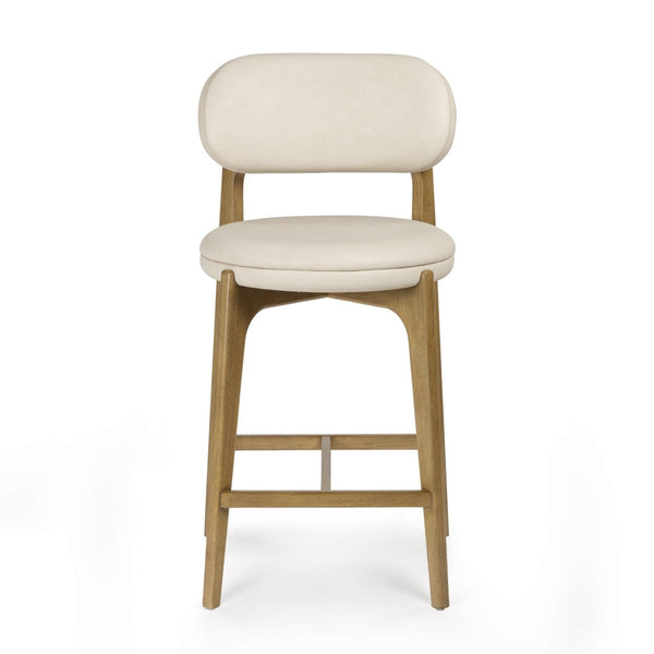 TOV Furniture Carnation Cream Vegan Leather Counter Stool – Stylish Mid-Century Design for Modern Spaces, Durable! TOV-D54576