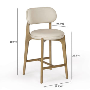 TOV Furniture Carnation Cream Vegan Leather Counter Stool – Stylish Mid-Century Design for Modern Spaces, Durable! TOV-D54576