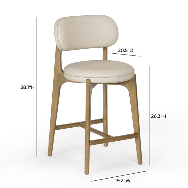 TOV Furniture Carnation Cream Vegan Leather Counter Stool – Stylish Mid-Century Design for Modern Spaces, Durable! TOV-D54576