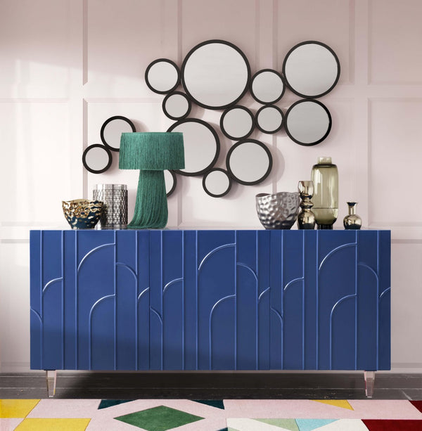 TOV Furniture Deco Lacquer Buffet - Hollywood Glam Inspired Storage Solution with Elegant Acrylic Legs and Style Blue TOV-D5515