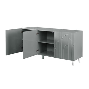 TOV Furniture Deco Lacquer Buffet - Hollywood Glam Inspired Storage Solution with Elegant Acrylic Legs and Style Grey TOV-D5516