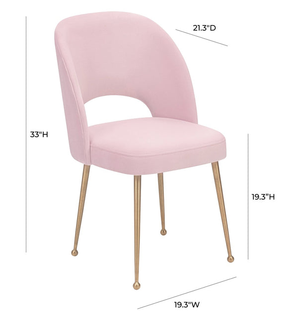 TOV Furniture Swell Velvet Dining Chair - Luxurious Mid-Century Modern Design with Gold Legs for Elegant Dining Spaces Blush TOV-D61