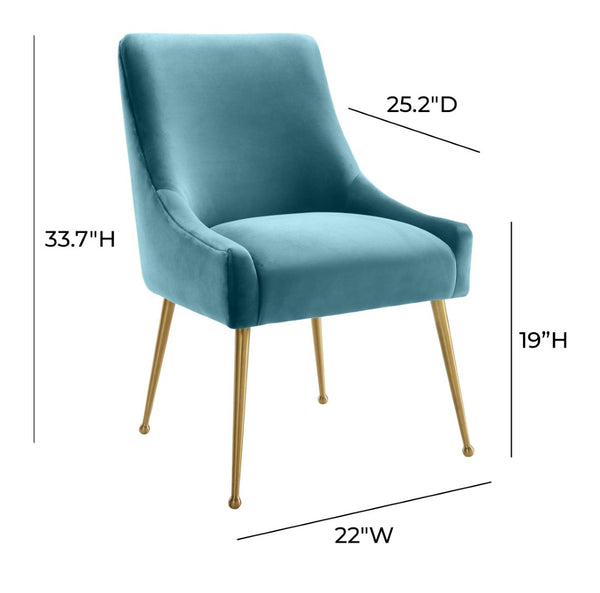 TOV Furniture Beatrix Velvet Side Chair - Chic Comfort with Gold Accents for Dining Rooms, Living Spaces & More Sea Blue TOV-D6168