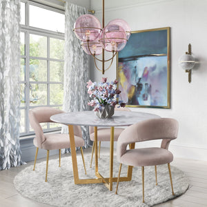 TOV Furniture Rocco Velvet Dining Chair - Luxurious Mid-Century Modern Style with Glam Metal Legs for Dining Spaces Blush TOV-D6187