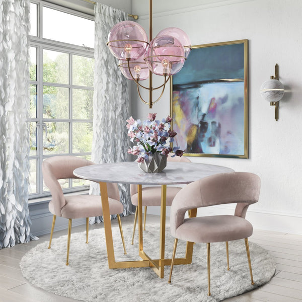 TOV Furniture Rocco Velvet Dining Chair - Luxurious Mid-Century Modern Style with Glam Metal Legs for Dining Spaces Blush TOV-D6187