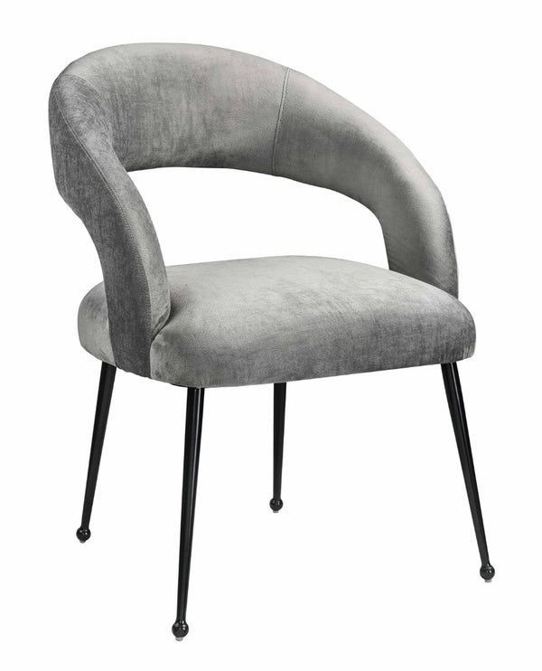 TOV Furniture Rocco Velvet Dining Chair - Luxurious Mid-Century Modern Style with Glam Metal Legs for Dining Spaces Light Grey TOV-D6189