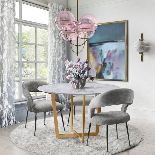 TOV Furniture Rocco Velvet Dining Chair - Luxurious Mid-Century Modern Style with Glam Metal Legs for Dining Spaces Light Grey TOV-D6189