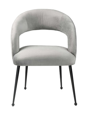 TOV Furniture Rocco Velvet Dining Chair - Luxurious Mid-Century Modern Style with Glam Metal Legs for Dining Spaces Light Grey TOV-D6189