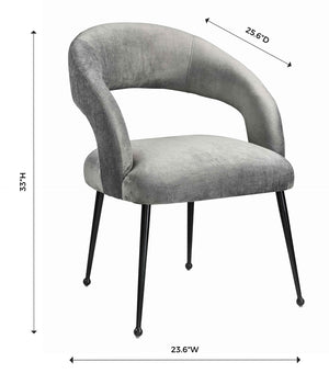 TOV Furniture Rocco Velvet Dining Chair - Luxurious Mid-Century Modern Style with Glam Metal Legs for Dining Spaces Light Grey TOV-D6189