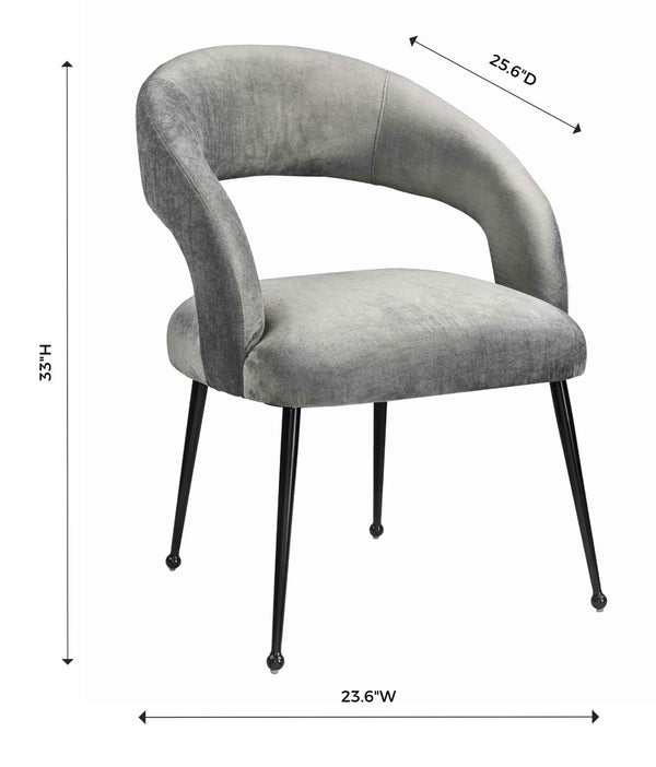 TOV Furniture Rocco Velvet Dining Chair - Luxurious Mid-Century Modern Style with Glam Metal Legs for Dining Spaces Light Grey TOV-D6189