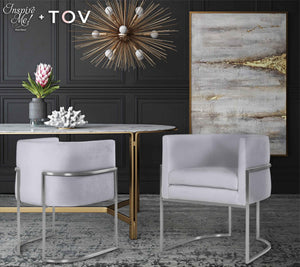 TOV Furniture Giselle Velvet Dining Chair - Luxurious Comfort with Sleek Stainless Steel Base for Elegant Dining Spaces Grey TOV-D6300