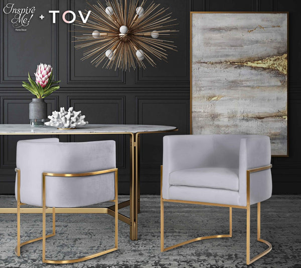 TOV Furniture Giselle Velvet Dining Chair - Luxe Comfort with Gold Base for Modern Elegance in Your Home Dining Space Grey TOV-D6301