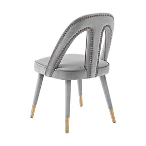 TOV Furniture Petra Velvet Side Chair - Elegant Dining Seat with Nailhead Trim, Plush Comfort & Gold-Tipped Legs Grey TOV-D6363