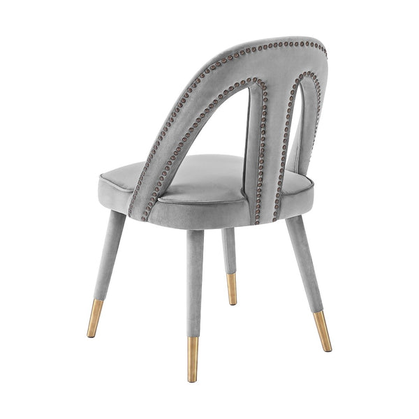 TOV Furniture Petra Velvet Side Chair - Elegant Dining Seat with Nailhead Trim, Plush Comfort & Gold-Tipped Legs Grey TOV-D6363