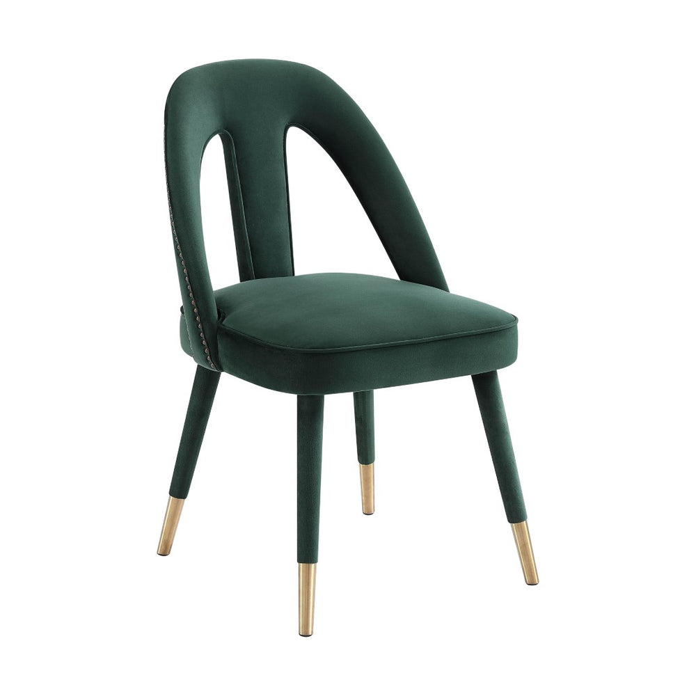 TOV Furniture Petra Velvet Side Chair - Elegant Dining Seat with Nailhead Trim, Plush Comfort & Gold-Tipped Legs Forest Green TOV-D6364