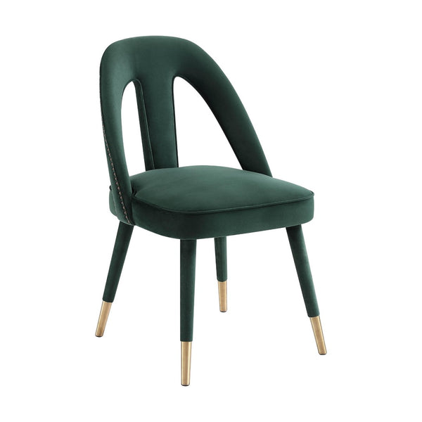 TOV Furniture Petra Velvet Side Chair - Elegant Dining Seat with Nailhead Trim, Plush Comfort & Gold-Tipped Legs Forest Green TOV-D6364
