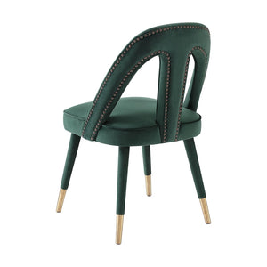 TOV Furniture Petra Velvet Side Chair - Elegant Dining Seat with Nailhead Trim, Plush Comfort & Gold-Tipped Legs Forest Green TOV-D6364