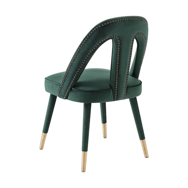 TOV Furniture Petra Velvet Side Chair - Elegant Dining Seat with Nailhead Trim, Plush Comfort & Gold-Tipped Legs Forest Green TOV-D6364