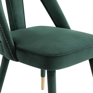 TOV Furniture Petra Velvet Side Chair - Elegant Dining Seat with Nailhead Trim, Plush Comfort & Gold-Tipped Legs Forest Green TOV-D6364