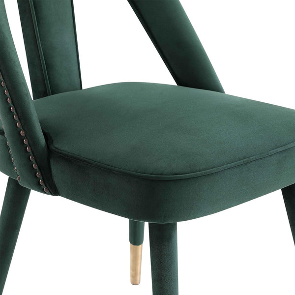 TOV Furniture Petra Velvet Side Chair - Elegant Dining Seat with Nailhead Trim, Plush Comfort & Gold-Tipped Legs Forest Green TOV-D6364