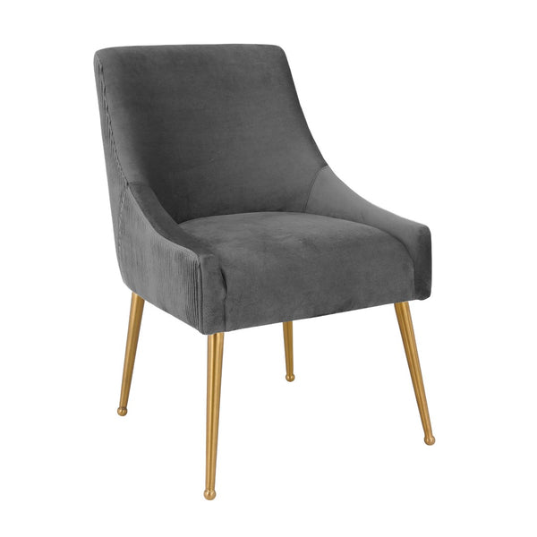 TOV Furniture Beatrix Luxurious Pleated Velvet Side Chair with Gold Accents - Ideal for Dining or Accent Seating Grey TOV-D6394