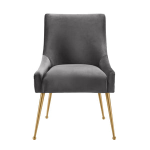 TOV Furniture Beatrix Luxurious Pleated Velvet Side Chair with Gold Accents - Ideal for Dining or Accent Seating Grey TOV-D6394