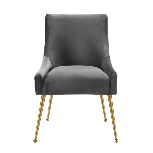 TOV Furniture Beatrix Luxurious Pleated Velvet Side Chair with Gold Accents - Ideal for Dining or Accent Seating Grey TOV-D6394