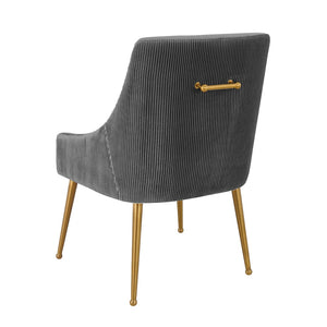 TOV Furniture Beatrix Luxurious Pleated Velvet Side Chair with Gold Accents - Ideal for Dining or Accent Seating Grey TOV-D6394