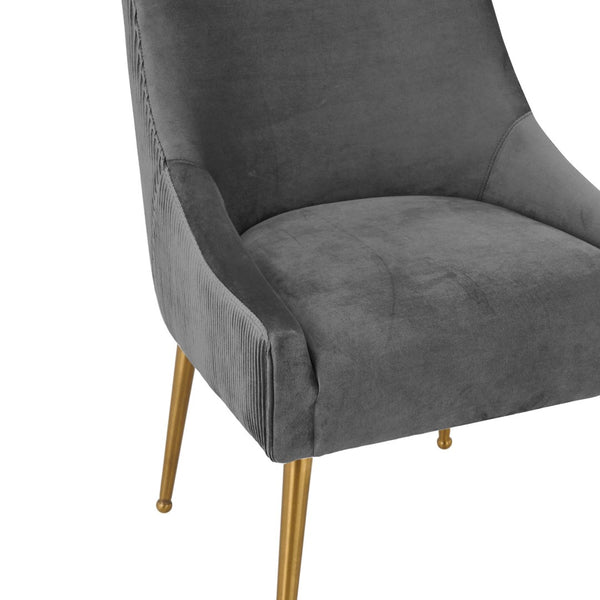 TOV Furniture Beatrix Luxurious Pleated Velvet Side Chair with Gold Accents - Ideal for Dining or Accent Seating Grey TOV-D6394