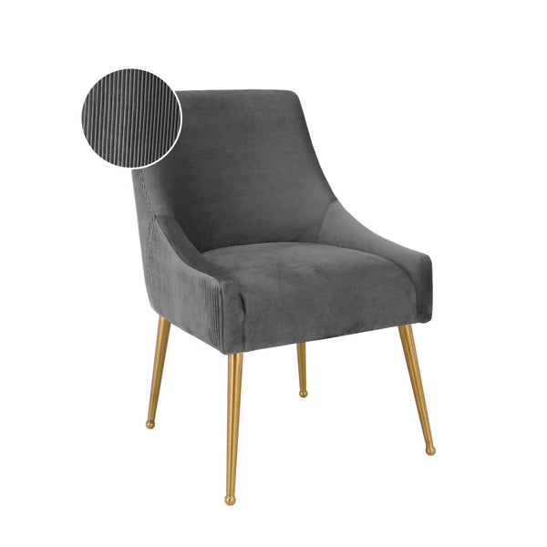 TOV Furniture Beatrix Luxurious Pleated Velvet Side Chair with Gold Accents - Ideal for Dining or Accent Seating Grey TOV-D6394
