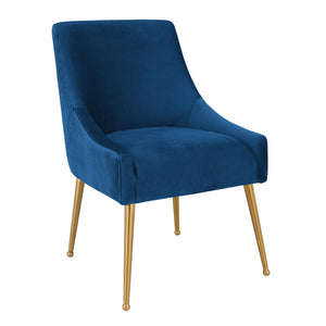 TOV Furniture Beatrix Luxurious Pleated Velvet Side Chair with Gold Accents - Ideal for Dining or Accent Seating Navy TOV-D6395