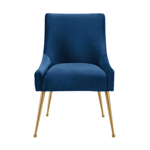 TOV Furniture Beatrix Luxurious Pleated Velvet Side Chair with Gold Accents - Ideal for Dining or Accent Seating Navy TOV-D6395