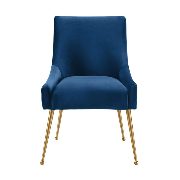TOV Furniture Beatrix Luxurious Pleated Velvet Side Chair with Gold Accents - Ideal for Dining or Accent Seating Navy TOV-D6395