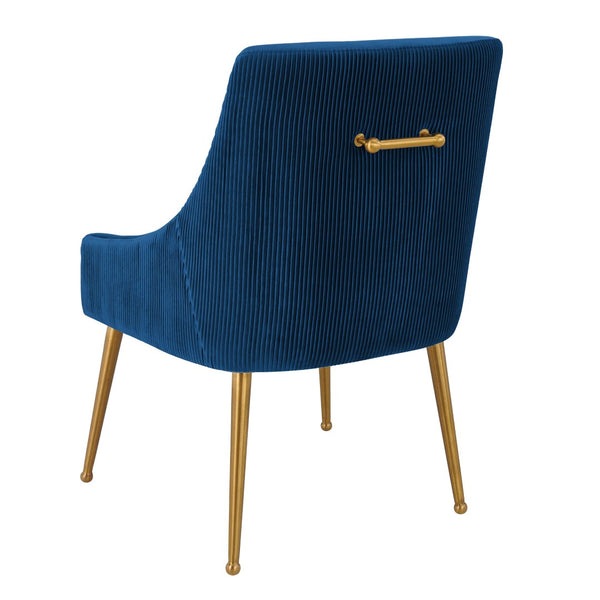 TOV Furniture Beatrix Luxurious Pleated Velvet Side Chair with Gold Accents - Ideal for Dining or Accent Seating Navy TOV-D6395