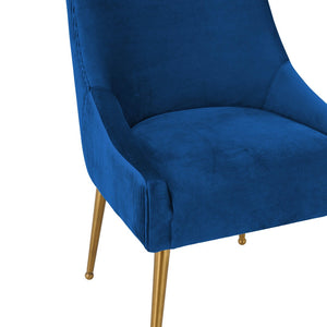 TOV Furniture Beatrix Luxurious Pleated Velvet Side Chair with Gold Accents - Ideal for Dining or Accent Seating Navy TOV-D6395