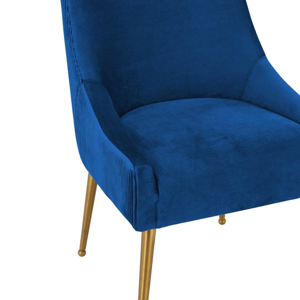 TOV Furniture Beatrix Luxurious Pleated Velvet Side Chair with Gold Accents - Ideal for Dining or Accent Seating Navy TOV-D6395